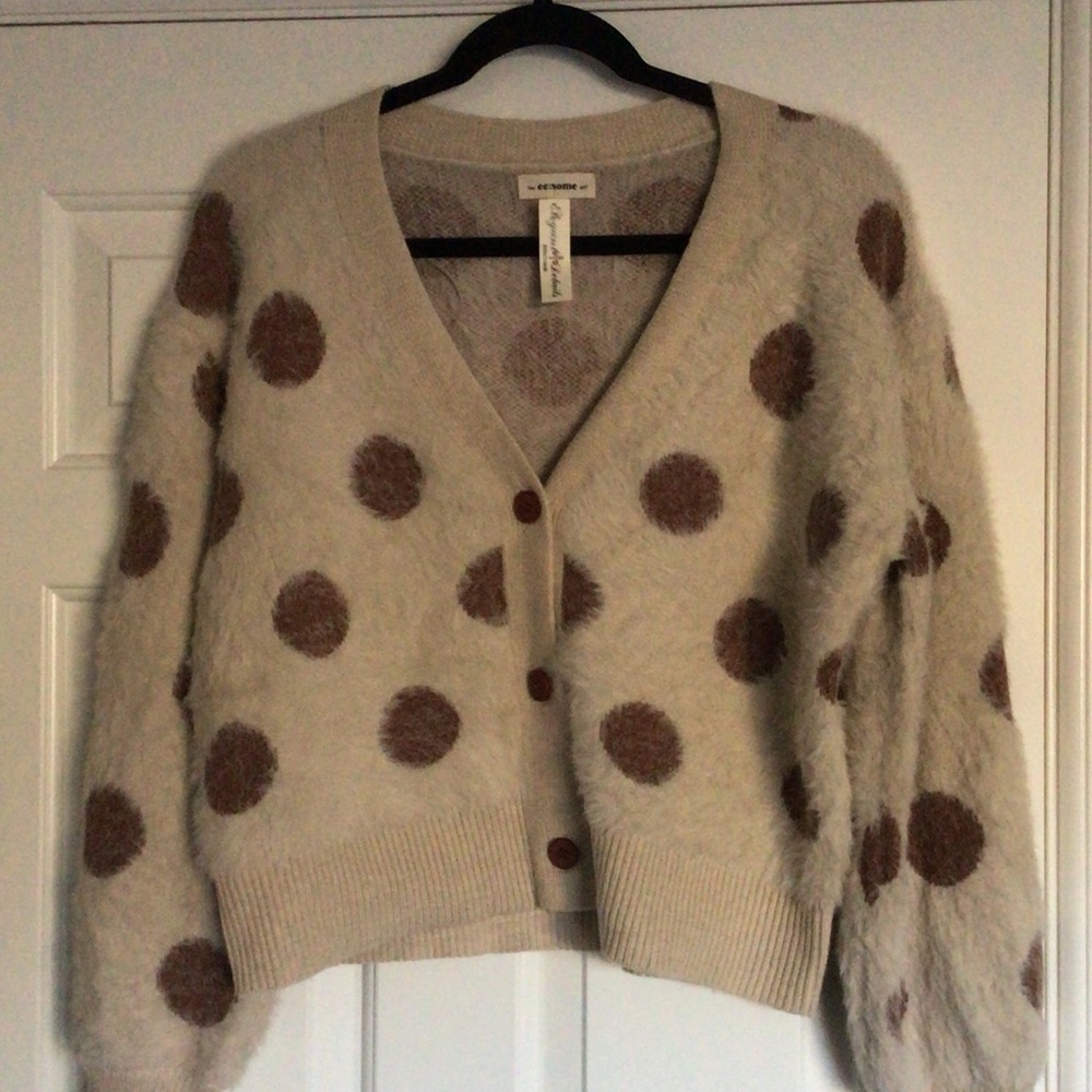 eesome Cream and Brown Polka Dot Cardigan